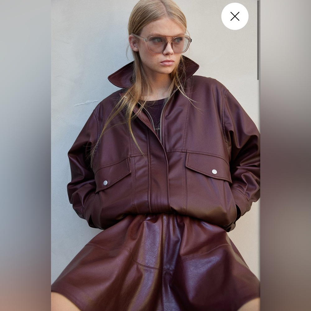 H&M Black Oversized Faux Leather Jacket
